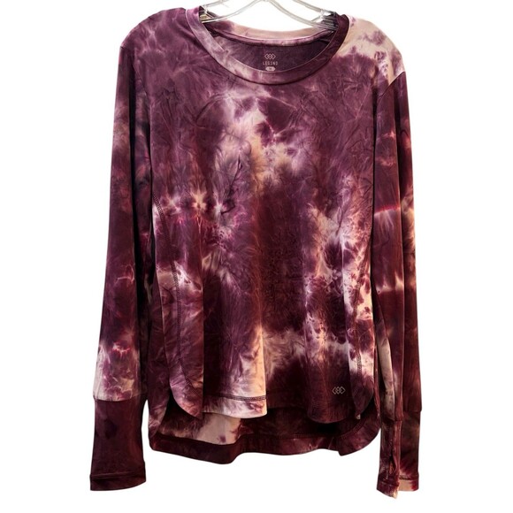 LEG3ND Top Medium Purple Tie Dye Long Sleeve Thumb Holes Athletic Shirt NWOT - Picture 1 of 9